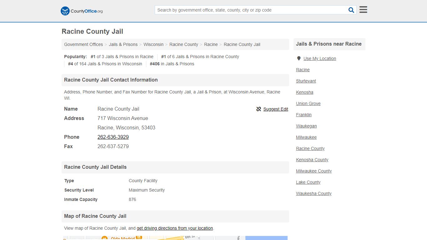 Racine County Jail - Racine, WI (Address, Phone, and Fax)