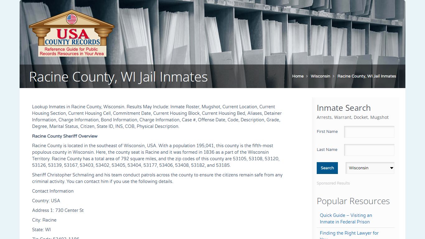 Racine County, WI Jail Inmates | Name Search